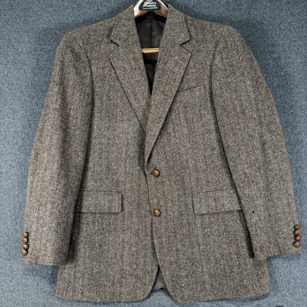Vintage Bruce Elliott Mens M Wool Herringbone Tweed Blazer Brown Sport Jacket